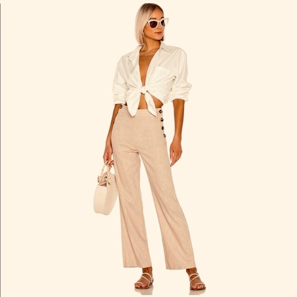 LPA Jacobo Beige High Waisted Ramie Lightweight Quality Trouser Pants Sz XS
